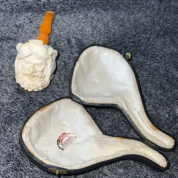 HAND CARVED MEERSCHAUM PIPE GREEN MAN / PIRATE VINTAGE WITH CUSTOM CASE. - Picture 15 of 17